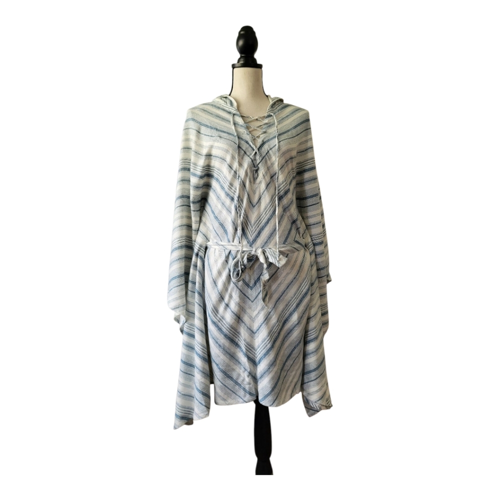 Chaser Blue And White Striped Hooded Poncho/cover Up Size M New